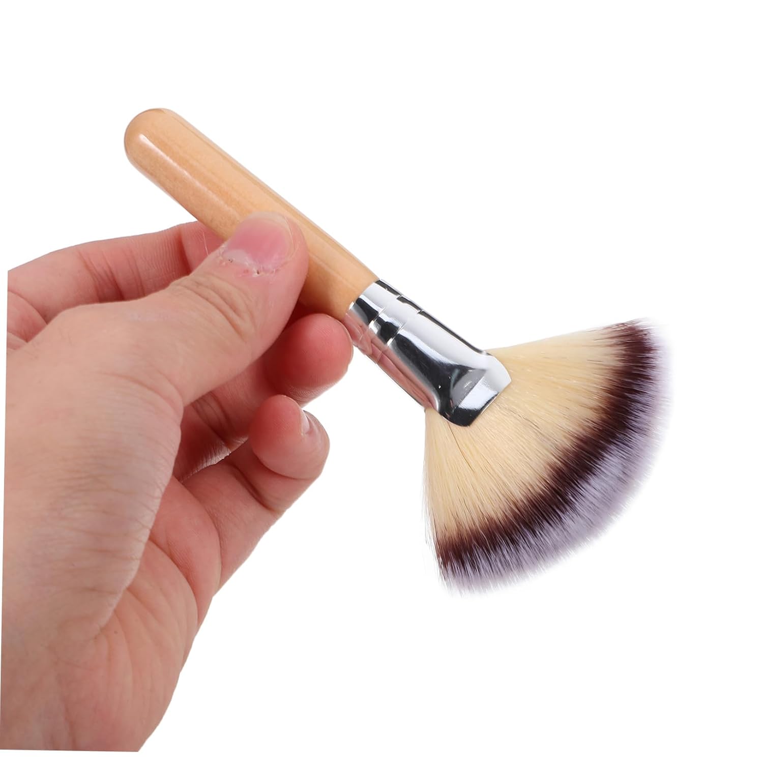 FRCOLOR 2Pcs Handle Fan Makeup Brushes for Face Contouring Blending Highlighting with Soft Bristles for Foundation Blush Powder Application