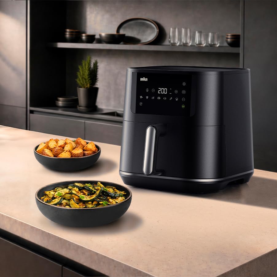 Braun MultiFry 7-8L Airfryen con 8 ajustes preestablecidos, 1900W, Negro