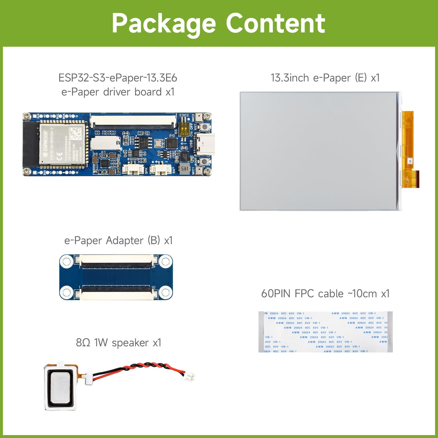 Waveshare 13.3inch Full Color E-Paper Display with ESP32-S3 E-Paper Driver Board, Adopts E Ink Spectra 6 (E6) Technology, Onboard Audio Codec Chip, WiFi & Bluetooth Support