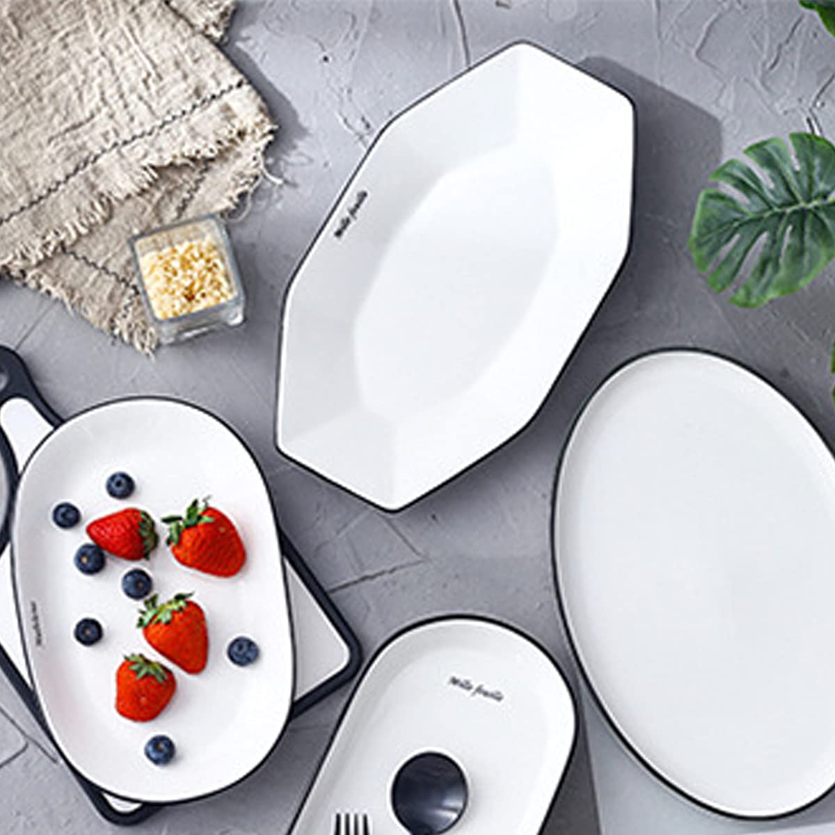 Dessert Bowls,Tapas Dishes,2 Pack 12 inch White Dinner Plates, Star-Geometric Serving Platter Dinnerware Dish, Dinner, Salad, Re