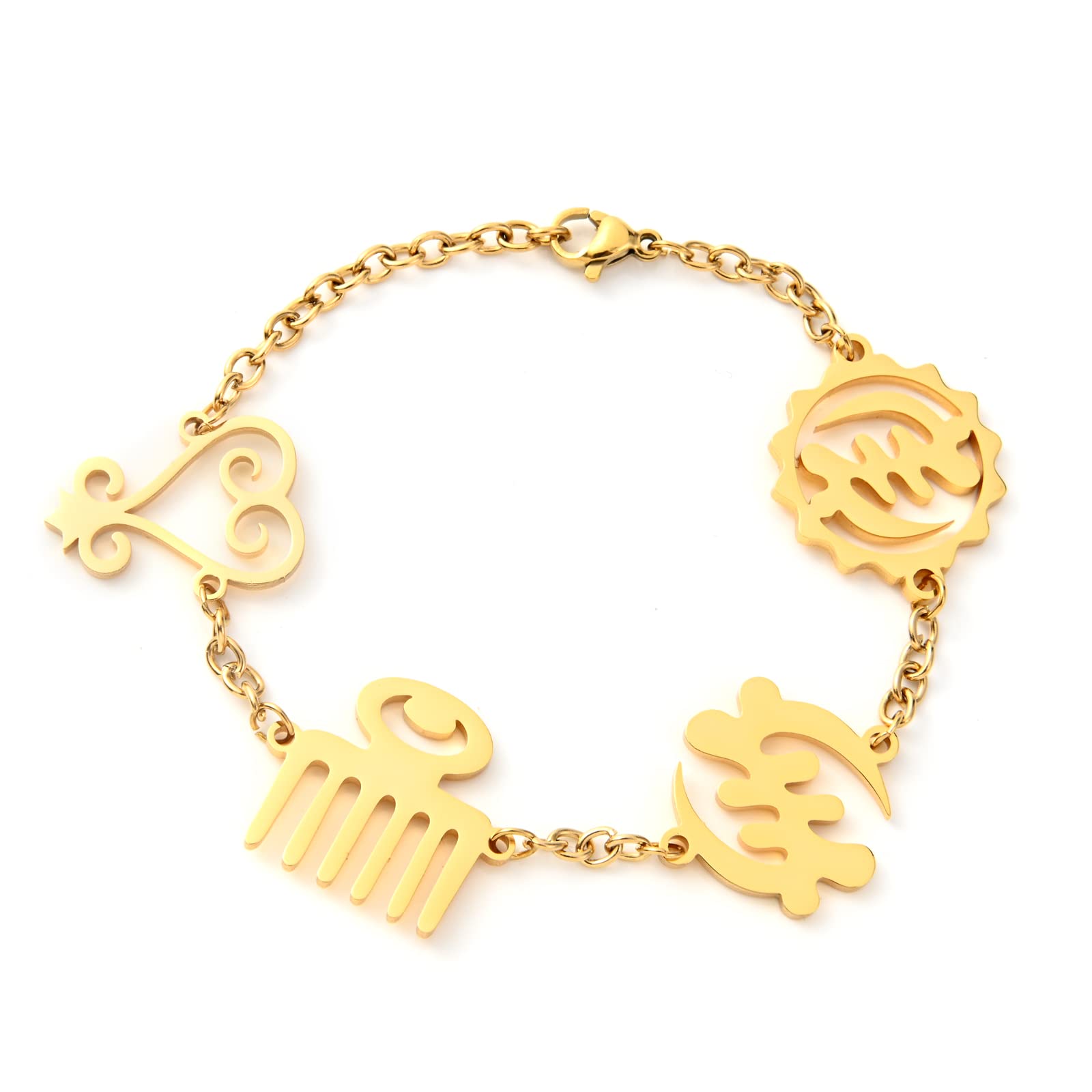 TINGKU Custom Adinkra Symbol Bracelet,Personalized Ghana Charm Jewelry Gold
