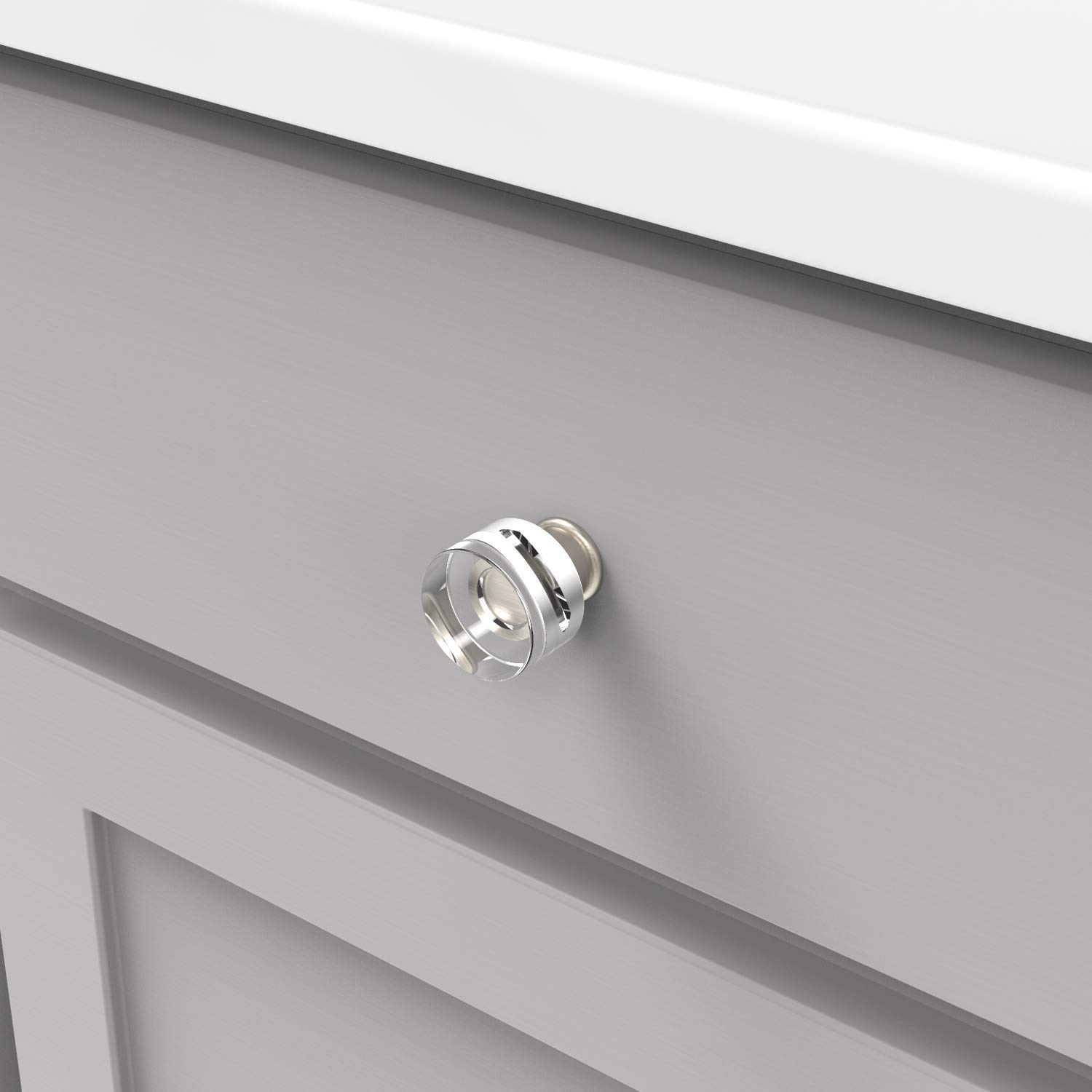 Hickory Hardware Paquete de 10 pomos de gabinete de cocina de núcleo sólido, pomos de gabinete y cómoda de lujo, tiradores para puertas y cajones, 1-1/4 pulgadas, Crysacrylic con níquel satinado,