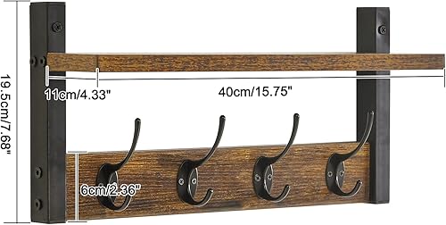 Miniatura 5 de YMYNY Perchero montado en la pared, juego de 2 ganchos de entrada, con 8 ganchos, estante flotante de pared de 31.5 pulgadas con perchero para