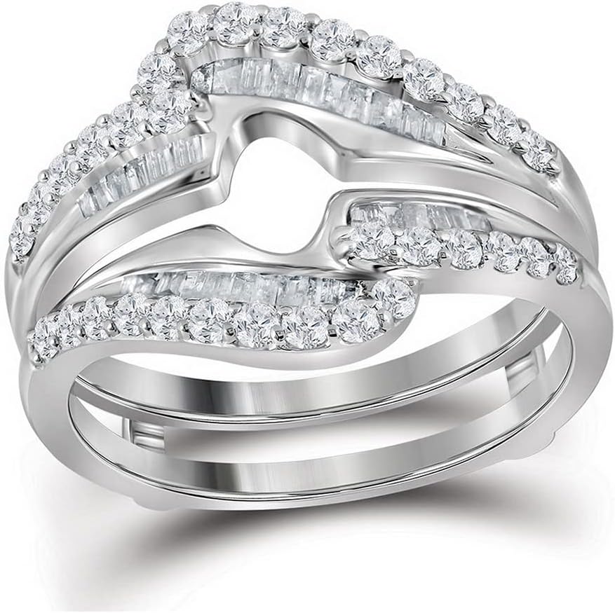 Dazzlingrock Collection 14kt White Gold Womens Round Diamond Wedding Wrap Ring Guard Enhancer 3/4 Cttw