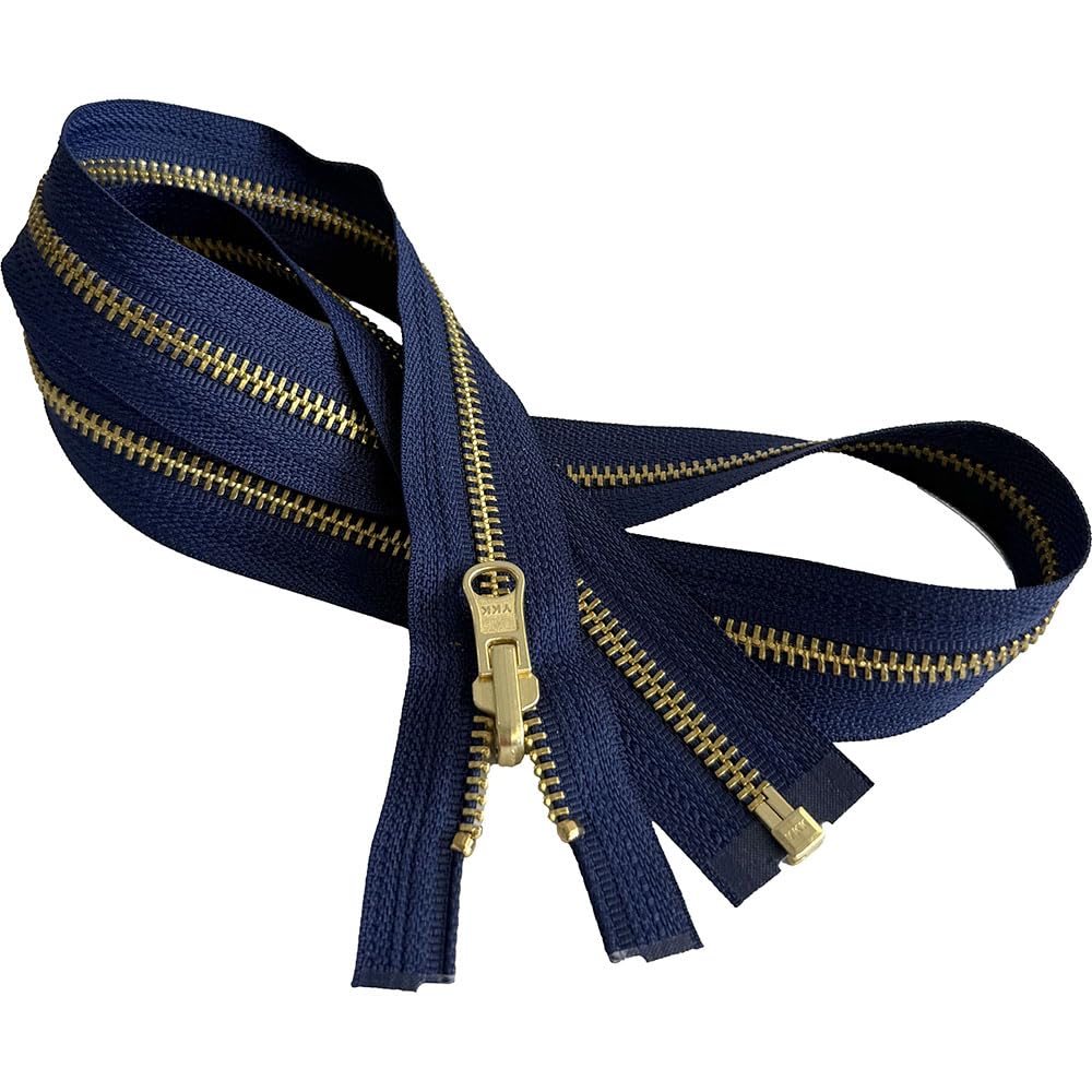 #5 Brass Metal YKK Medium Weight Inside/Outside Reversible Slide Jacket Zipper Separating (1 Zipper) - Tape Color: Pennant Navy #919W - Choose Your