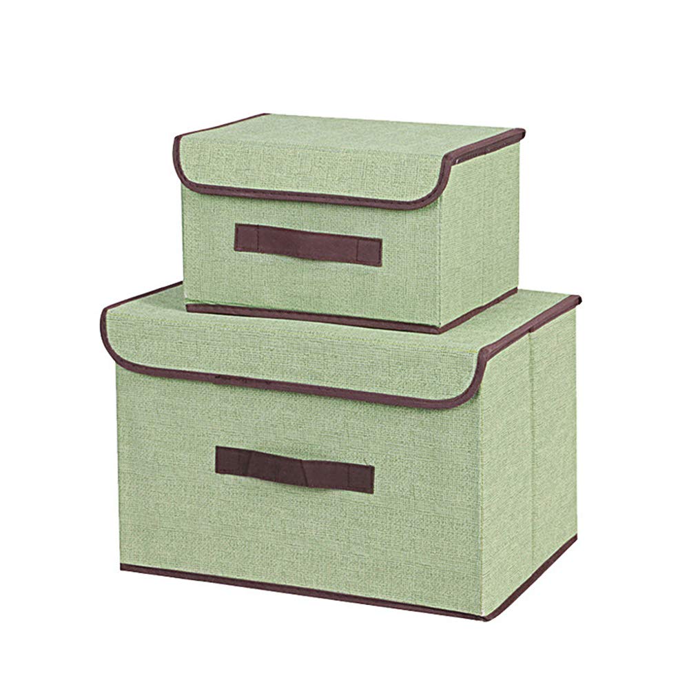 N/V Storage Boxes Container Bins with Lids Covers, Fabric Foldable Storage Cubes with Handle, Storage Bin Box Organizer for Home, Office, Nursery, Closet, Bedroom, Living Room-2 Pack (Green)