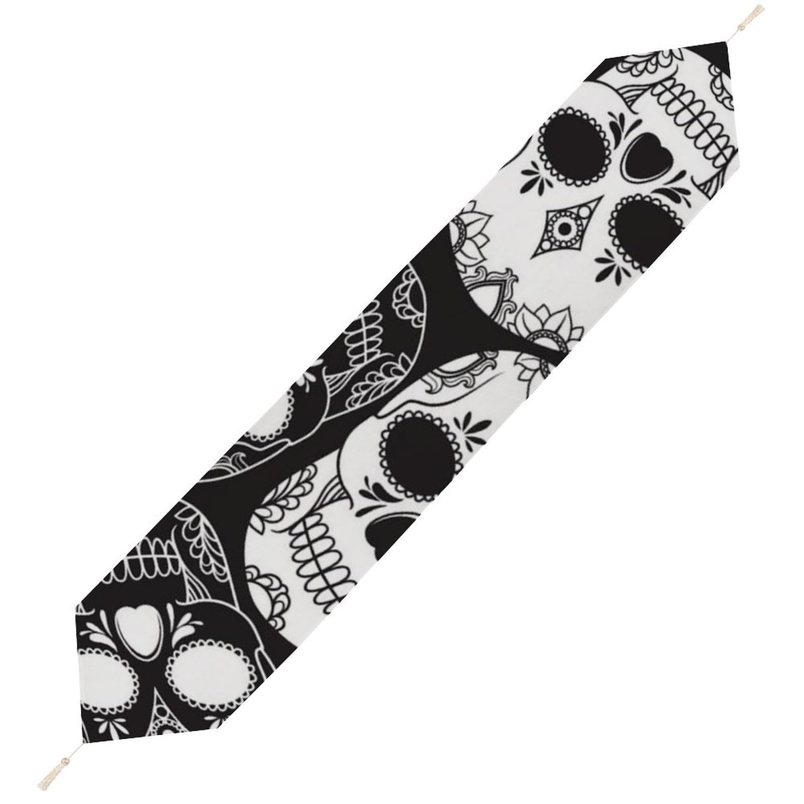 JZemdybill 178*33cm Table Runner with Tassel, Sugar Skull Table Runner, Table Decoration for Kitchen, Party, Restaurant