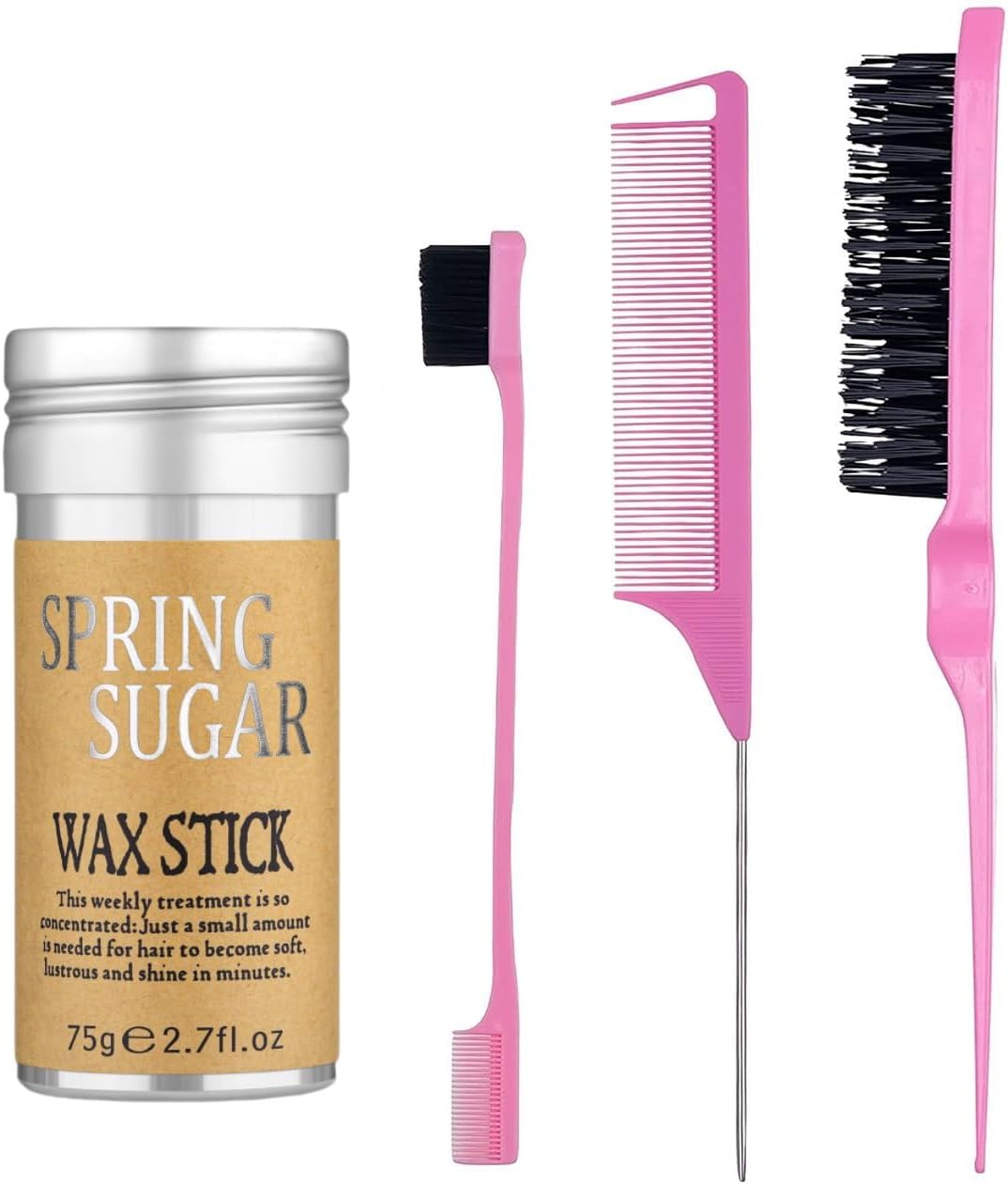 4 Packs Set Hair Wax Stick Slick Back Hair Edge Brush Pink Comb Wax Stick for Hair Flyaways, Styling Products Essentials Stuff for Women, Kids and Clean Girl