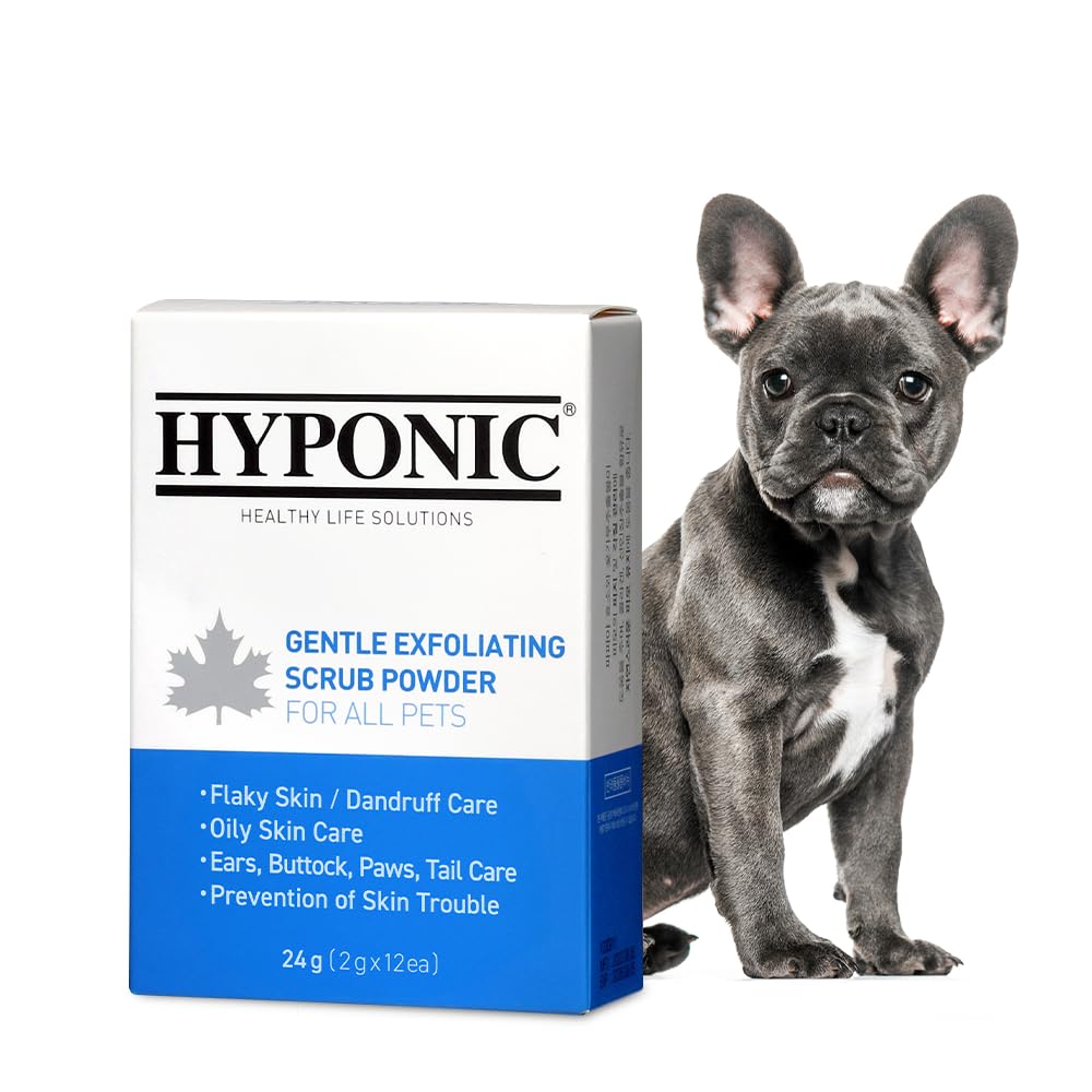 HYPONIC Gentle Exfoliating Scrub Powder for All Pets 24g (2g x 12) Individually Wrapped - Dandruff, Dry, Itchy, Hypoallergenic, Sensitive/Irritated Skin