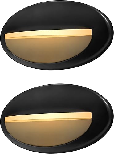 GKOLED Paquete de 2 luces LED ovaladas de bajo voltaje, luces de escalera de paisaje, 1.5 W, 40 lúmenes, 9-15 V CACC, 2700 K, aluminio fundido a