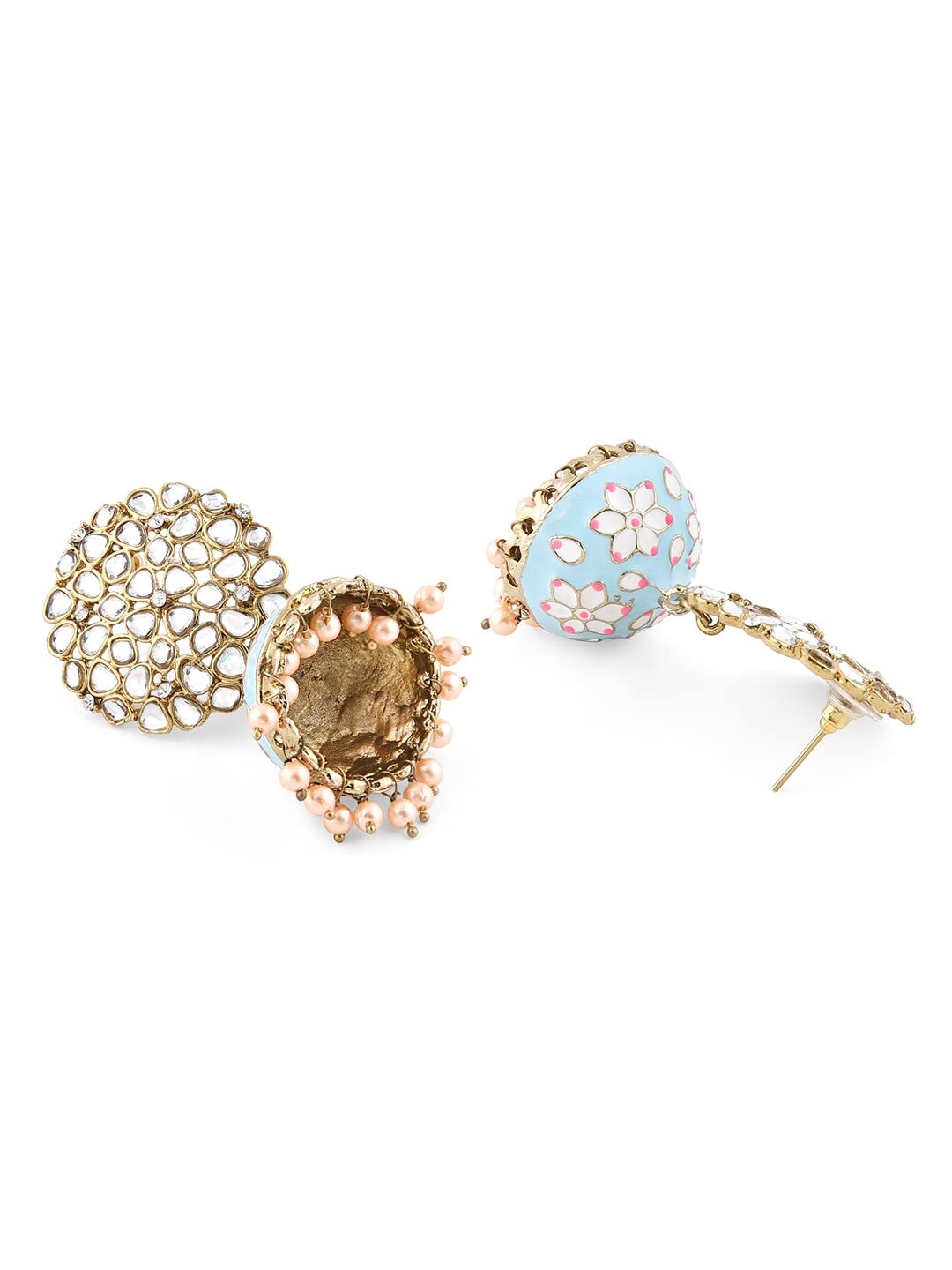 Turquoise-Pink Meenakari Kundan Ethnic Jhumki Earrings
