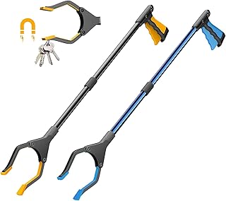 2 Pcs Grabber with Magnetic Tip, 32'' Extra Long Grabber Reacher Tool, 90° Rotating Head Reacher Grabber Tool, Reacher Grabber Pickup Tool, Heavy Duty Grabber for Seniors, Blue+Orange