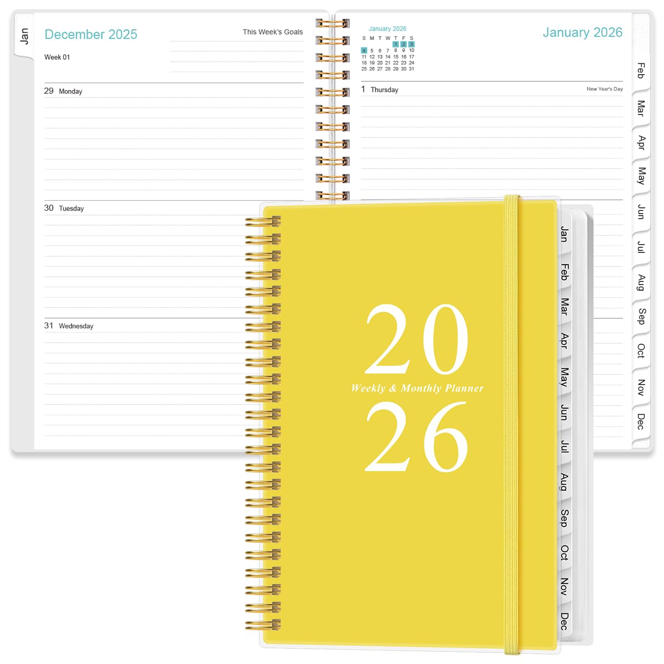 2026 Planner - A5 Weekly & Monthly Planner Spiral Bound, January 2026 - December 2026, Academic Planners 2026 with Flexible Cover, Tabs, Inner Pocket,