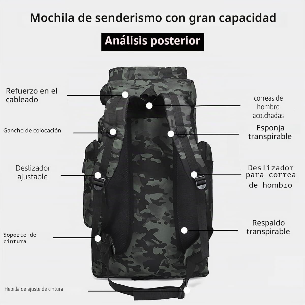 A-QMZL Mochila de senderismo 80L, mochilas de senderismo, mochila de viaje, mochila para alpinismo impermeable, Daypack de escalada camping y turismo para hombre y mujer