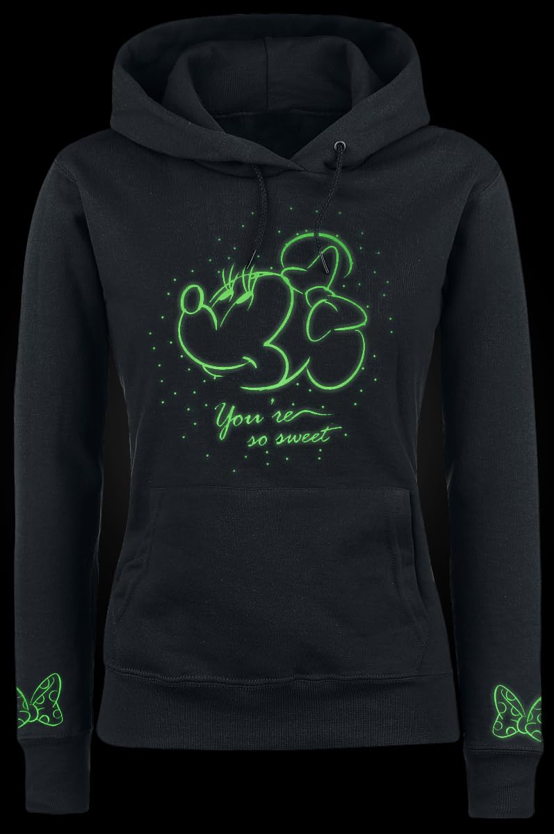 Mickey Mouse Minnie & Topolino So Sweet Donna Felpa con Cappuccio Nero 65% Cotone, 35% Poliestere Regular