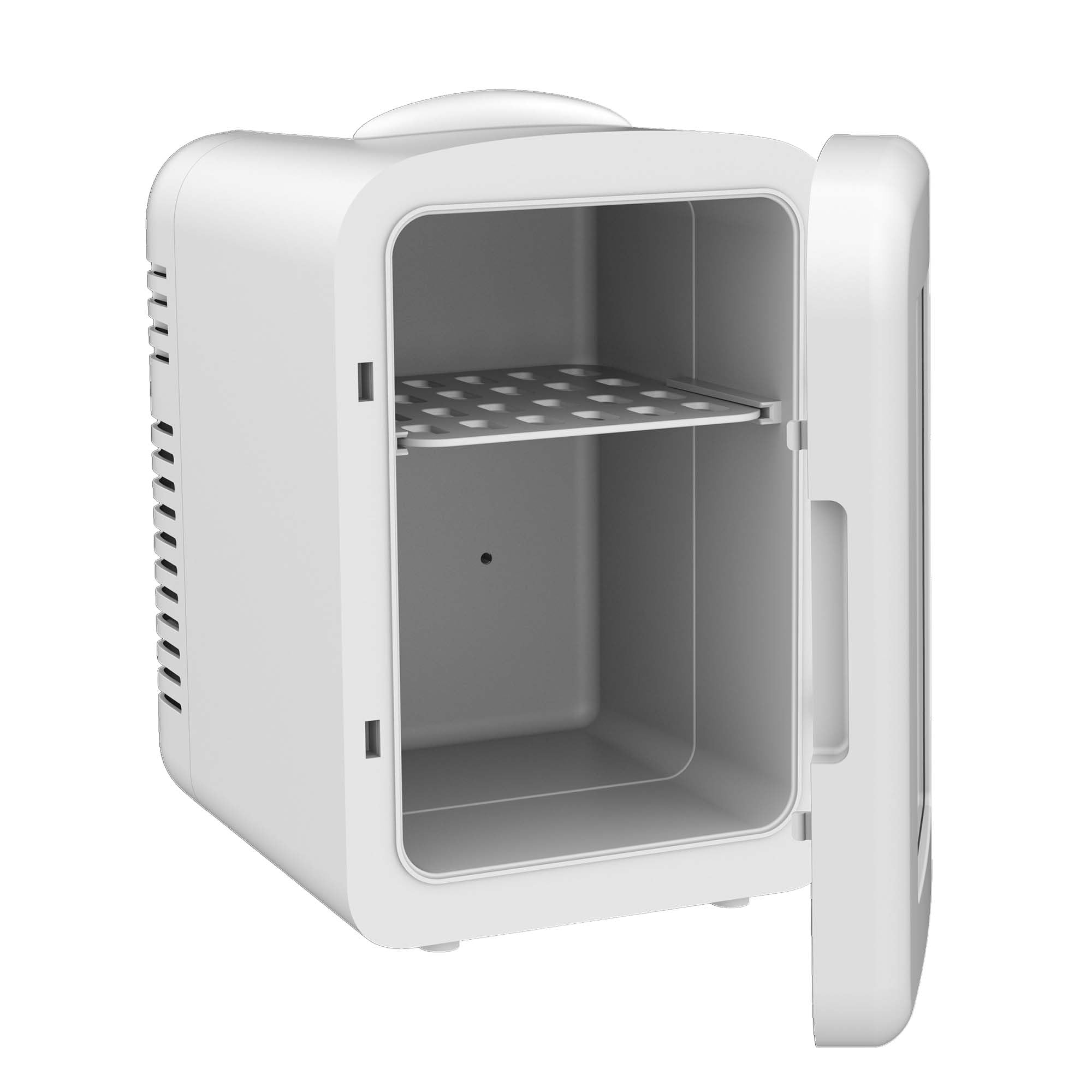 Frigidaire Mini glacière personnelle blanche pour réfrigérateur, porte transparente, capacité de 3,8 l pour six canettes, comprend des prises pour prise domestique et un chargeur CC – 25 cm P x 18 cm