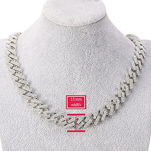 Emesly Solid Miami Cuban Link Chain Gold/Silver Necklace (16, 18, 20, 22, 24, 30 Inches Length); Hip Hop Bracelet (7.87" Length) For Men & Women; Perfect Iced Out Bling Jewelry Gift (Silver B (Necklace + Bracelet), 16) #TOP1