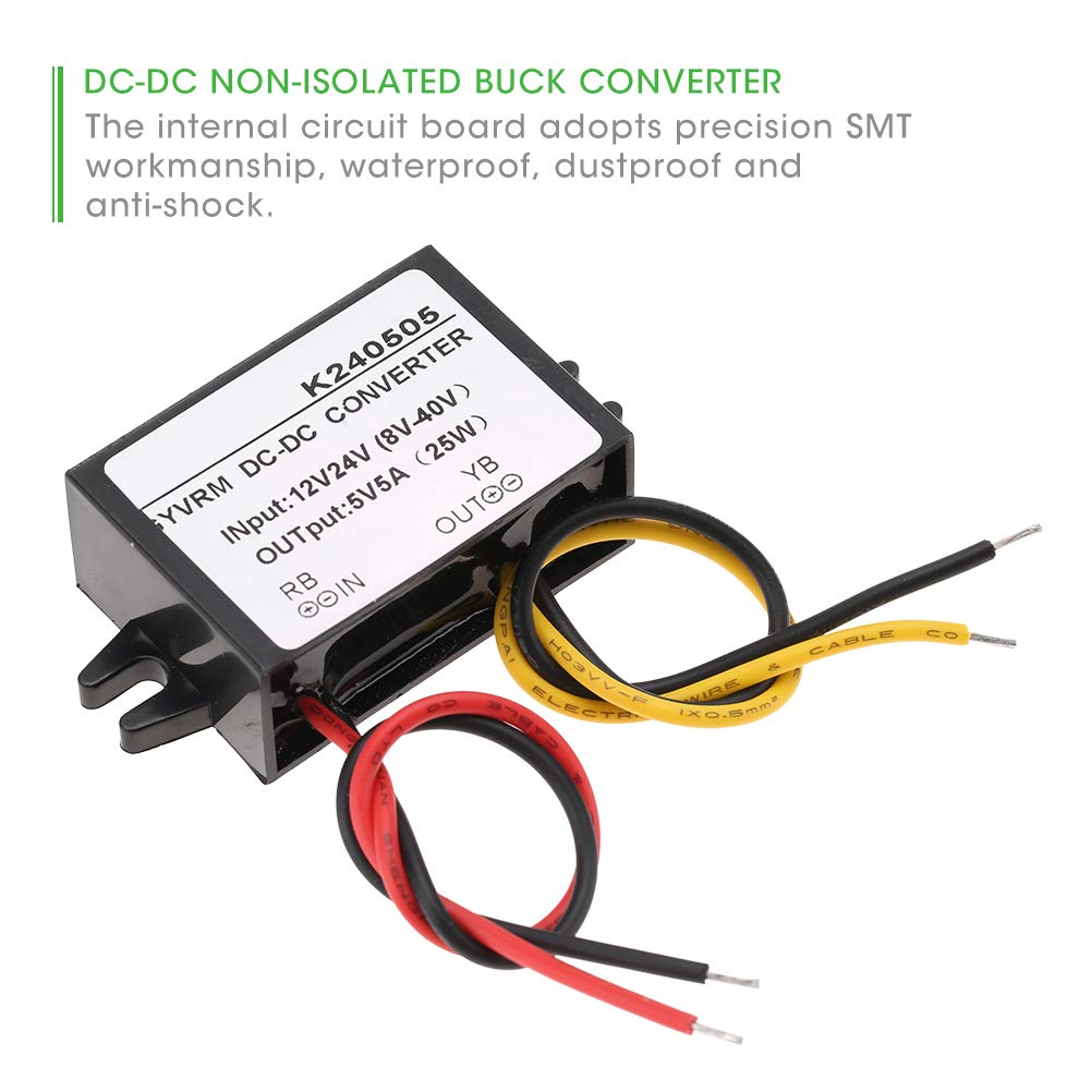 GYVRM-K240505 Przetwornica DC na DC Nieizolowany moduł Obniżający DC12V/24V na DC5V 5A 25W moduł Transformatora Obniżającego Regulator Wodoodporny Zasilacz Samochodowy