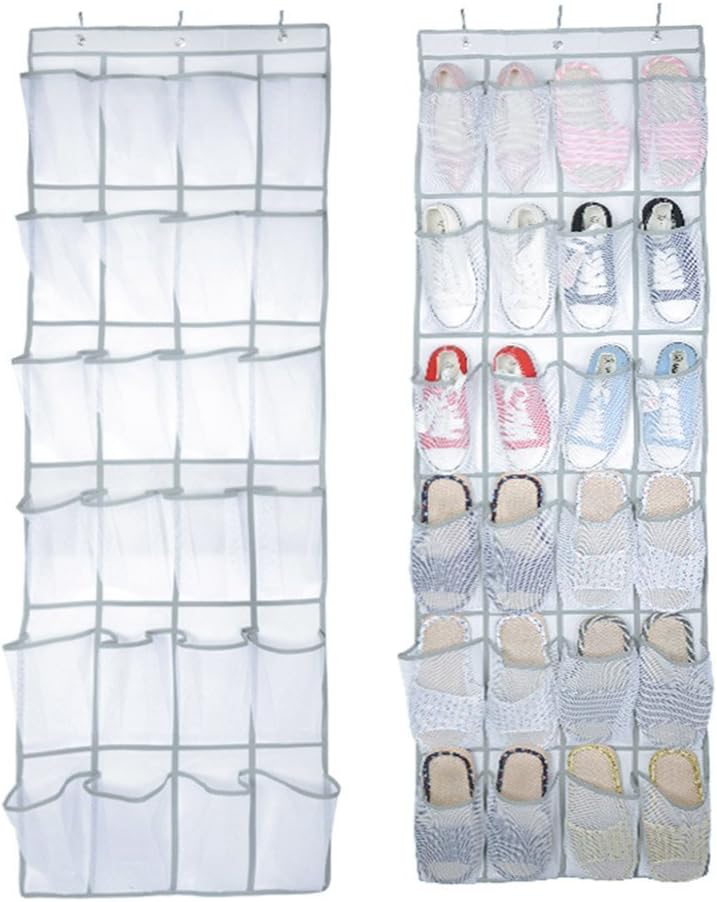 Door Shoe Organizer,24 Pocket Nylon Mesh Fabric Over The Door Hanging Shoe Rack Holder Storage for Shoes Cleaning Supplies Toys and Barbie Dolls and Accessoriesr