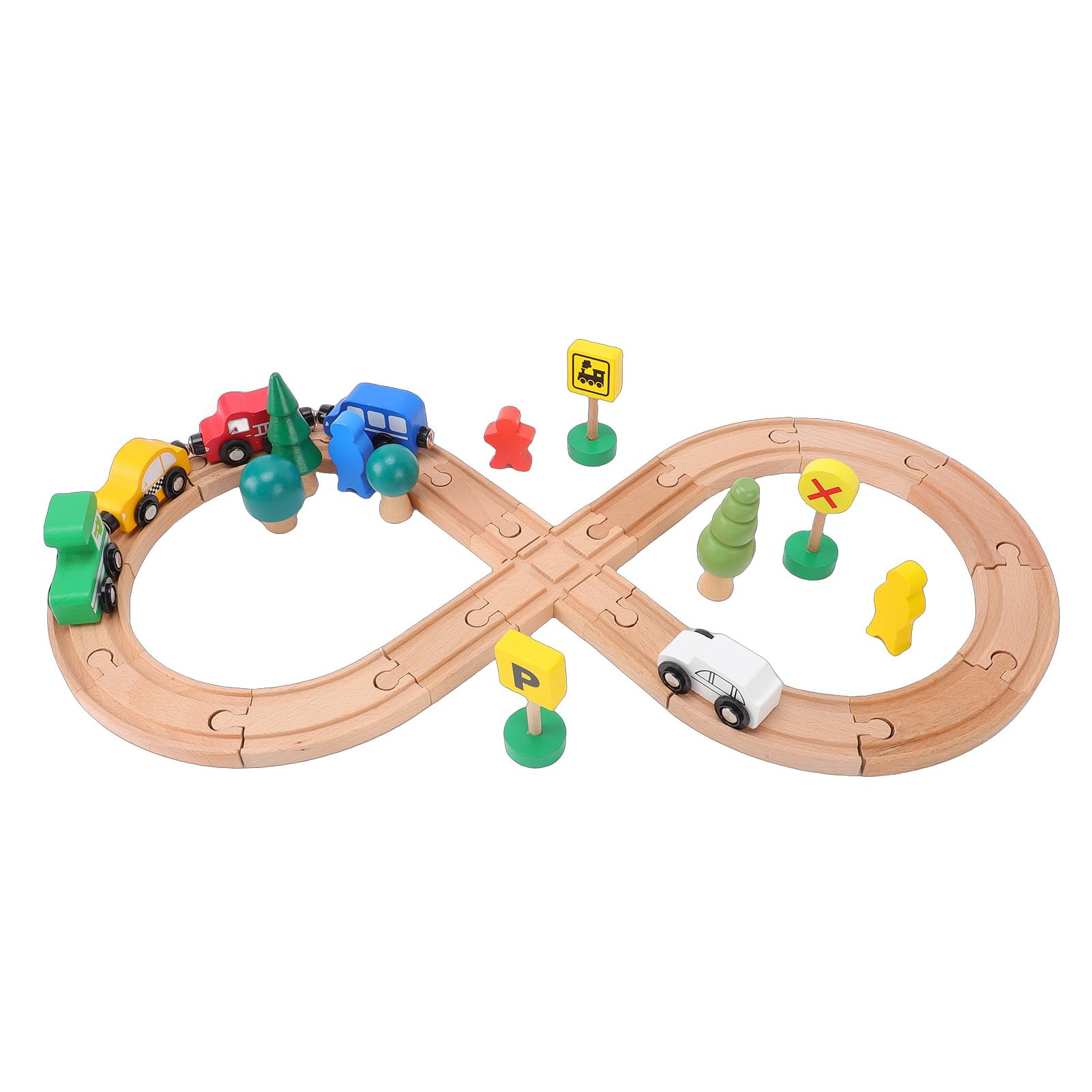 Set di mattoncini da costruzione per binari del treno in legno con comodo spazio di archiviazione