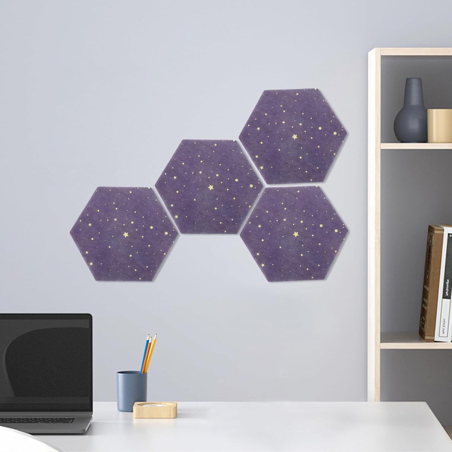 Homoyoyo 6pcs Hexagon Felt Boards Tiles Self-Adhesive Wall Memo Pin Boards for Home Office Classroom Decorative Bulletin Cork Organizer for Photos Notes