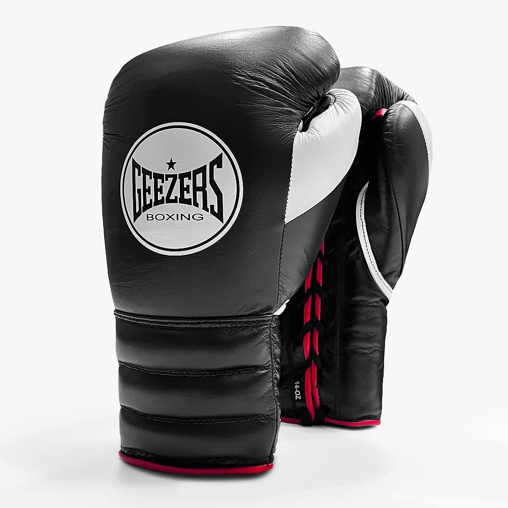Geezers Halo Training/Sparring Boxing Gloves - Lace (BLACK/WHITE/RED, 14OZ) — image 1