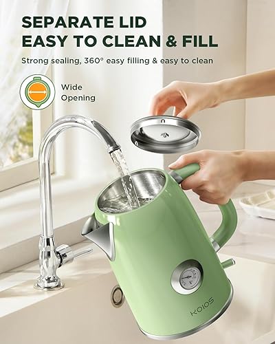 Miniatura 6 de Hervidor eléctrico de 1.8 L con medidor de temperatura, hervidor de té eléctrico de ebullición rápida de 1500 W, hervidor de agua caliente de estilo