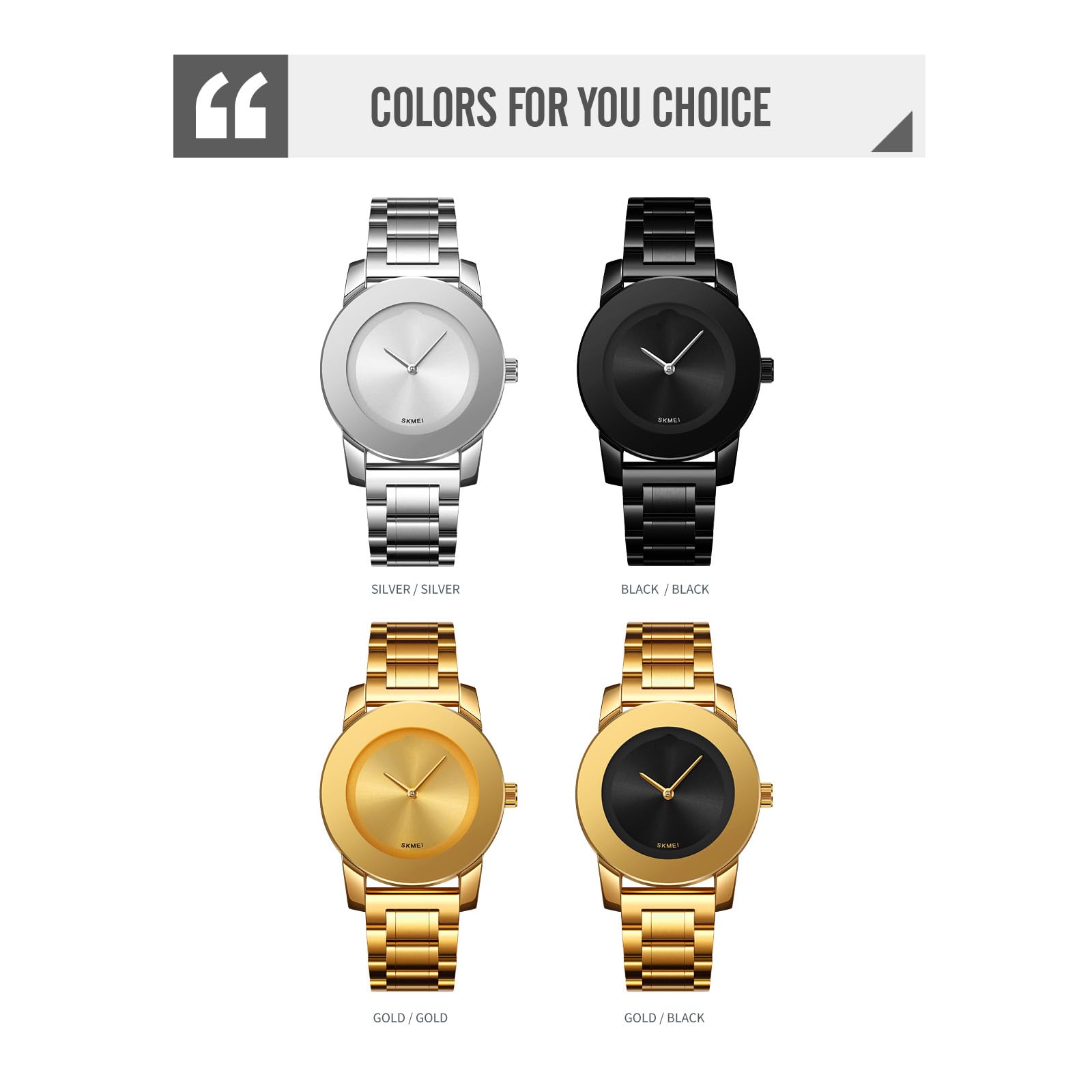 Gosasa Elegante reloj unisex de cuarzo impermeable de acero inoxidable con detalles de diamante, reloj de pulsera minimalista de lujo informal para hombres y mujeres