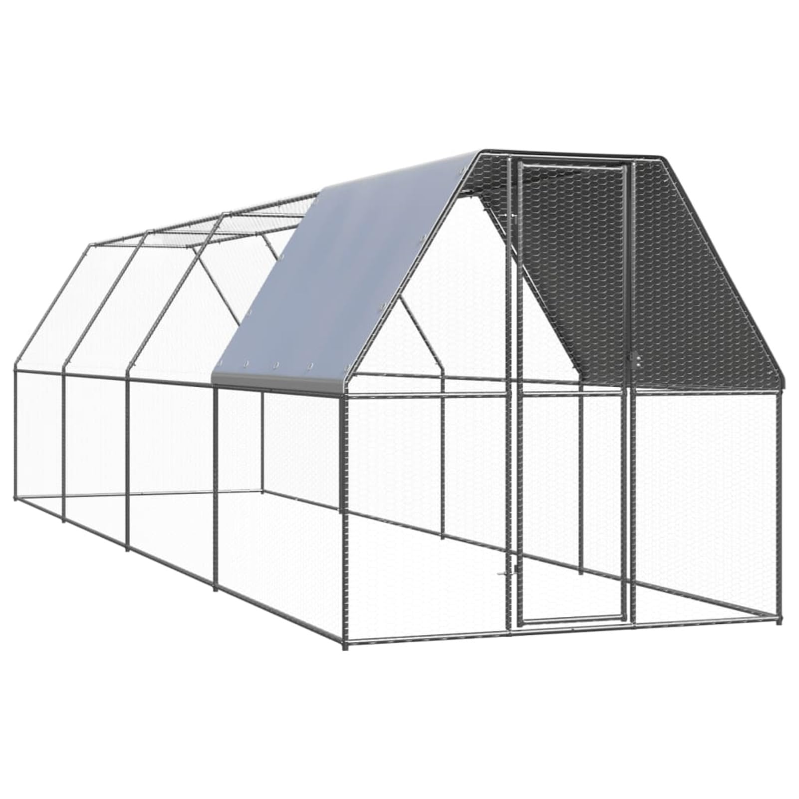 Gecheer Pollaio Esterno, Recinto per Polli e Anatre 2x8x2 m in Acciaio Zincato con Tetto in PE Resistente all'Acqua e Porta con Chiusura for Allevamento All'Aperto