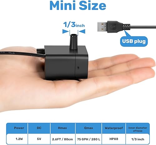 Miniatura 4 de Bomba de fuente de agua para mascotas, bomba de fuente pequeña con tubo y sensor (DC 5 W USB), mini bomba de agua sumergible para función de agua,