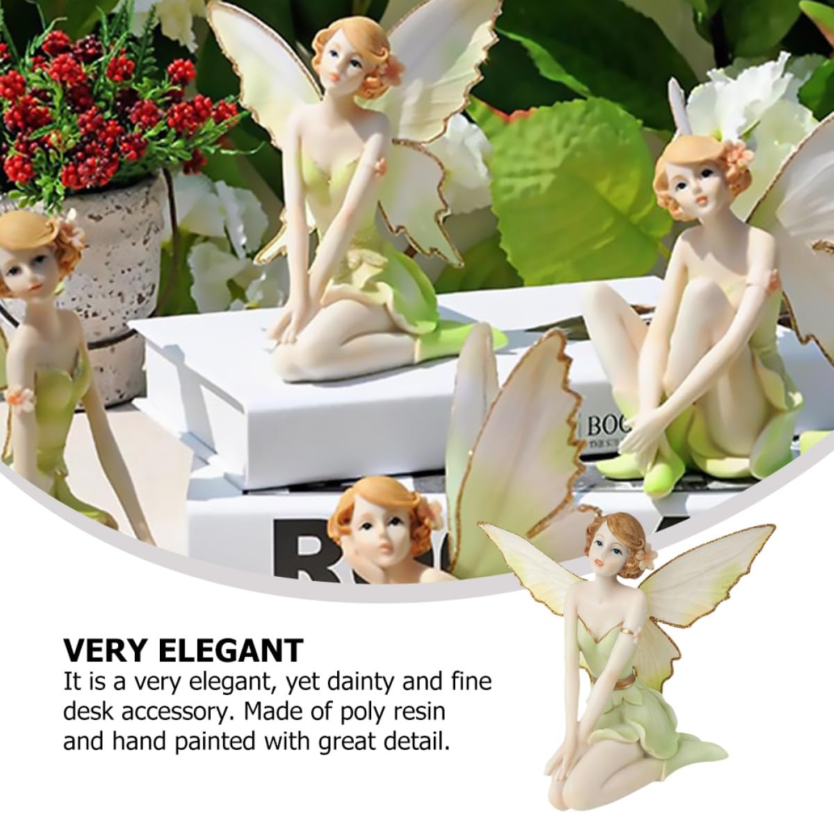 Figura Decorativa de Hada Flor Ángel en Resina Verde