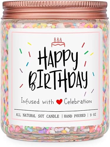 Homsolver Vanilla Birthday Cake Scent Candle with Sprinkles, 9oz, 50hr Burn Time, Modern Home Decor, Female Birthday Gift