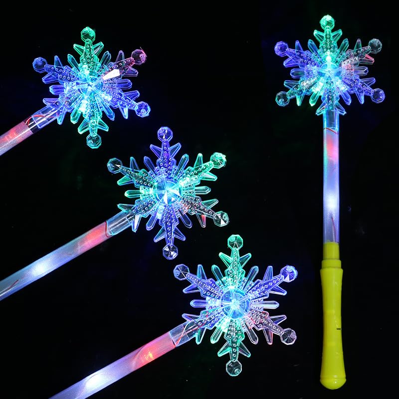 LEEMASING 5 Pcs LED Light Up Wands Magic Wand For Wedding Dance Floor Props,Reception,Concert,Camping (Snowflake)