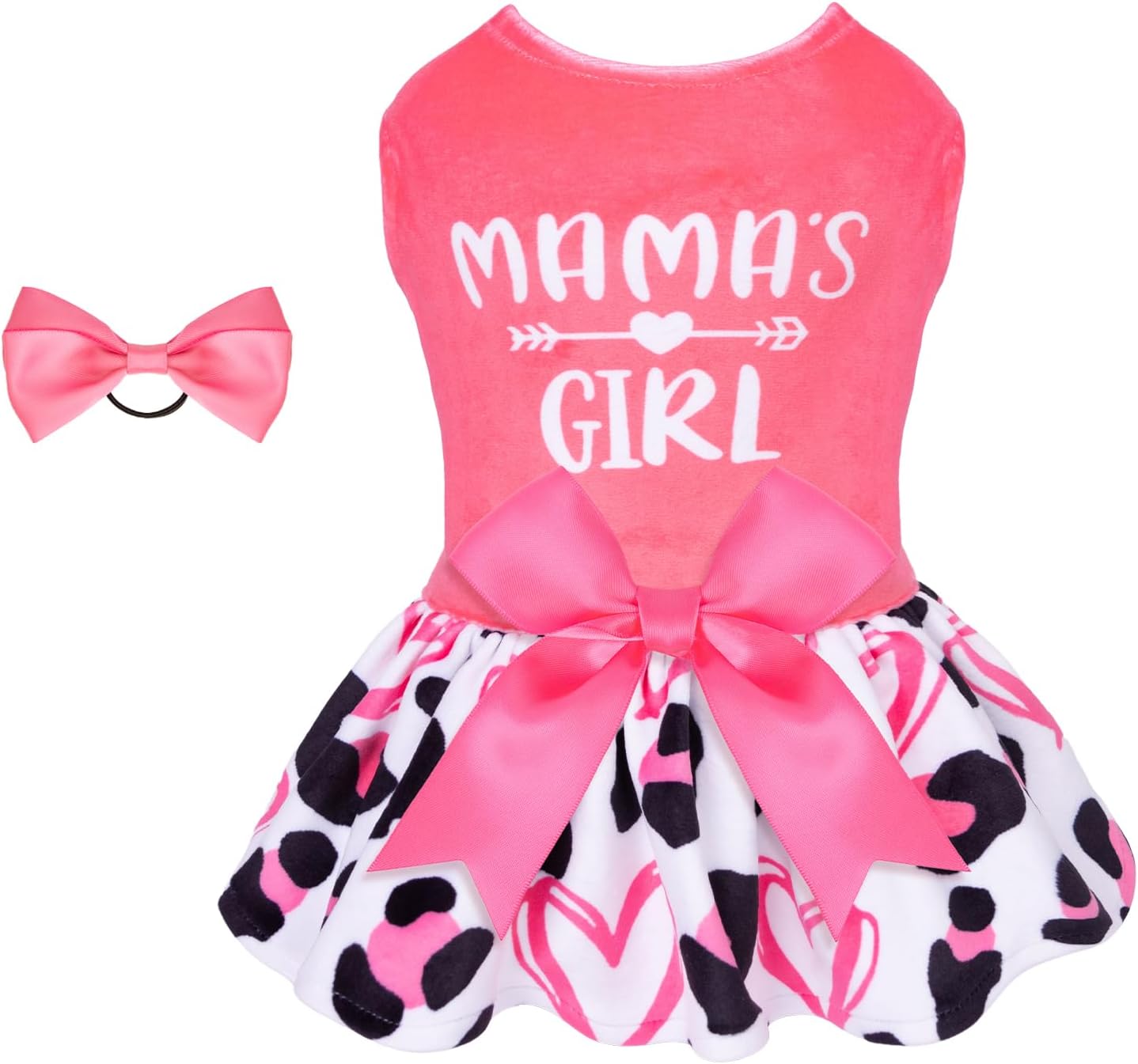 CuteBone Dog Dresses Velvet Mama’s Girl Small Dogs Clothes Onesie Pet Apparel Girl Puppy Skirt with Bow Hair Rope CVA40XS-D