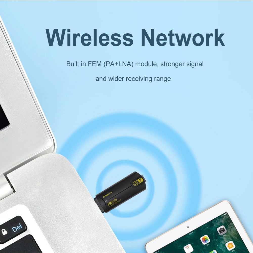 Generic Adaptateur WiFi 7 USB 6500 Mbps BE6500 WiFi Dongle Tri-Band 2.4G & 5.8G & 6GHz Carte Réseau Sans Fil Pilote gratuit pour Win 10/11