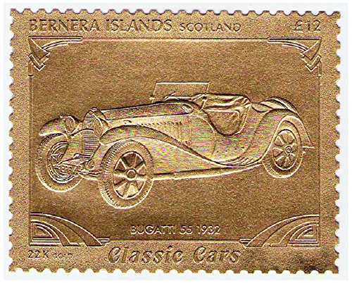 22K carati Leaf auto Classic Cars francobolli BUGATTI 55 1932 / Bernera Islands - Scotland/MNH