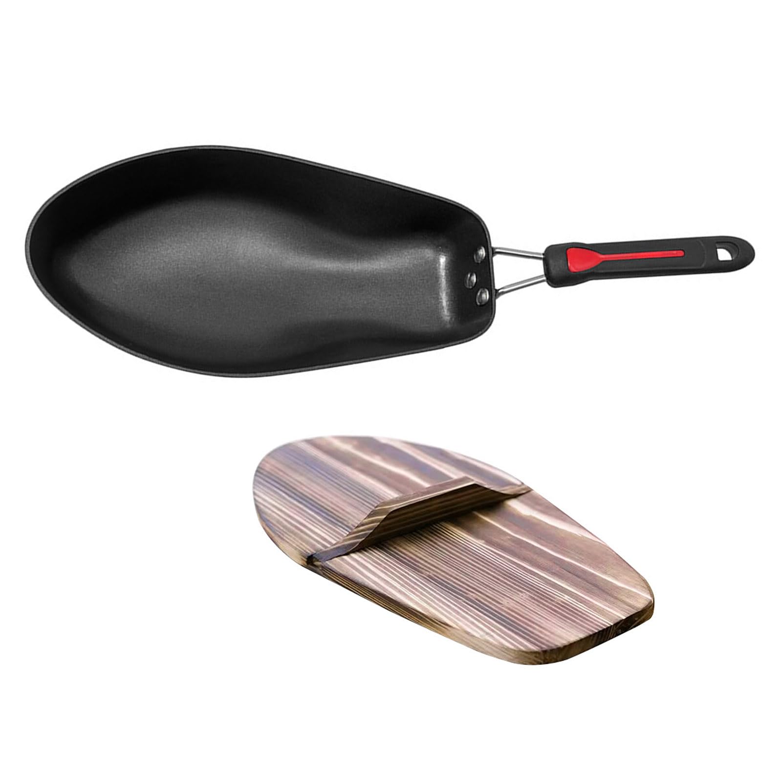 ZEPFJHE Home Kitchen Fish Pan, 3D Nonstick with Wood Handle Ensures Even Heating for Perfect Frying Multipurpose Barbecue Pan
