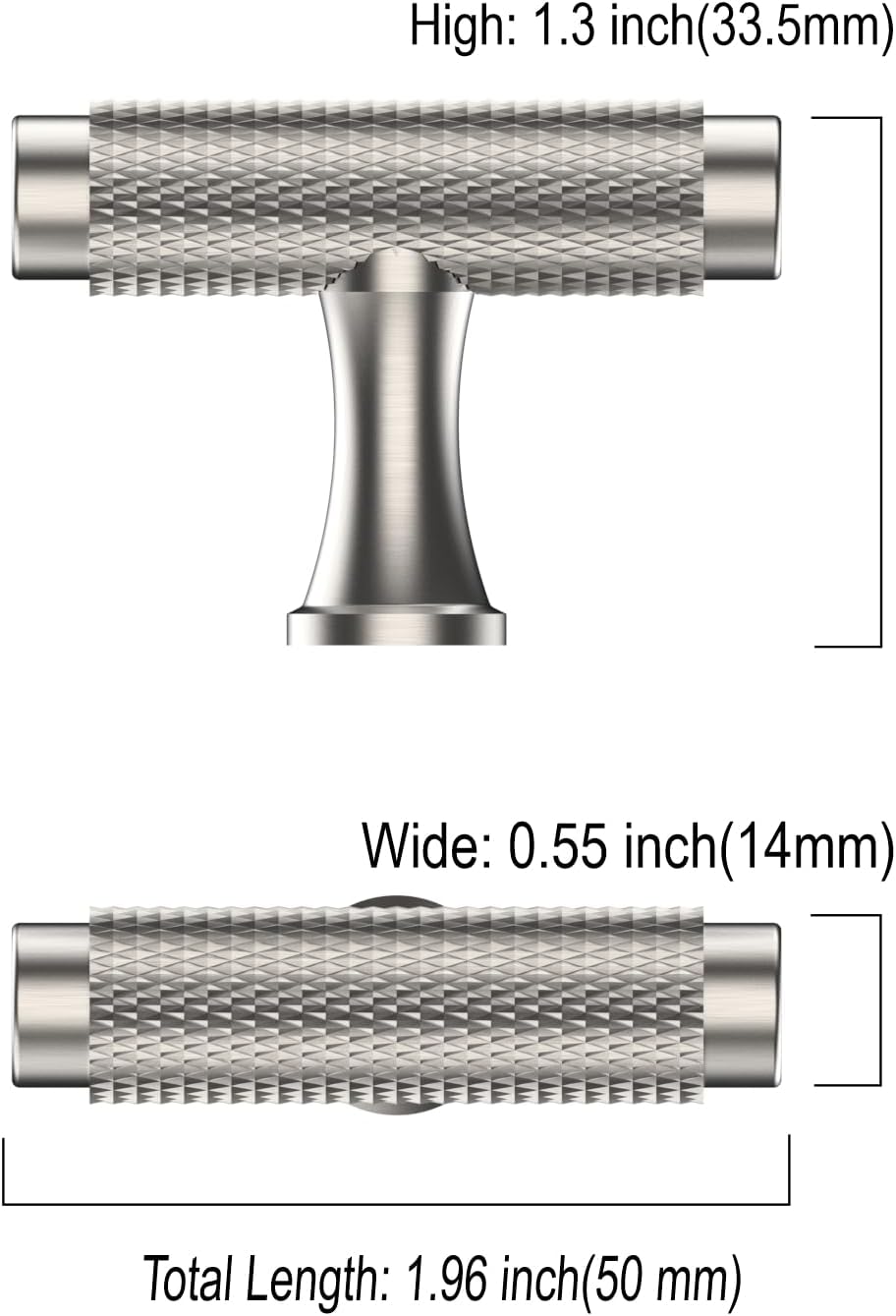 Asidrama 10 Pack Knurled Brushed Satin Nickel Kitchen Cabinet Knobs Dresser Knobs Drawer Knobs Single Hole Cabinet T Bar Pull Handles for Kitchen Wardrobe Cupboard