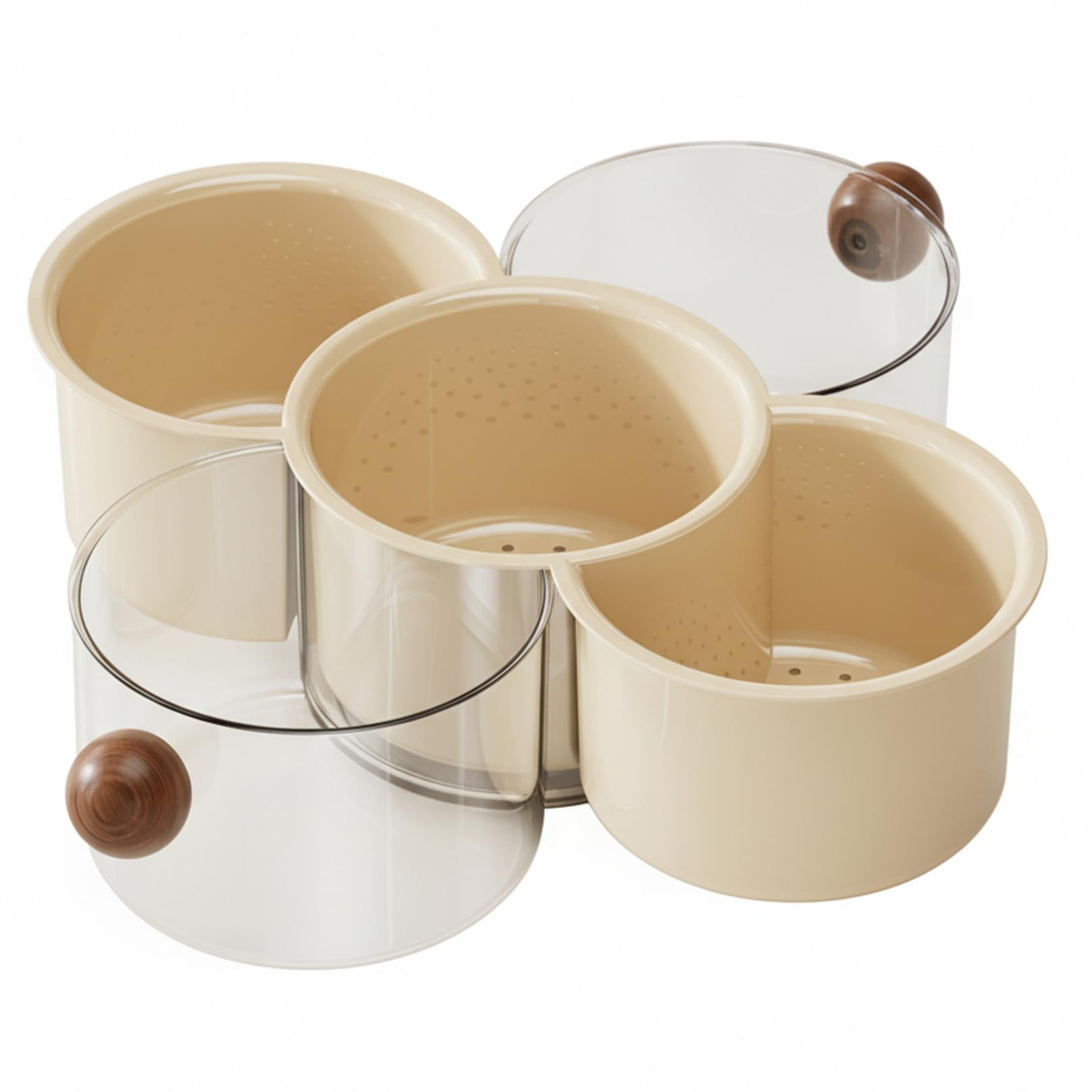 Monwssoe Containers, Snack Spinner - Rotating Divided Serving Tray with Drainage for Fruits, Nut, Candy, Multi-Compartment Organizer for Kitchen Counter, Coffee Table, Beige