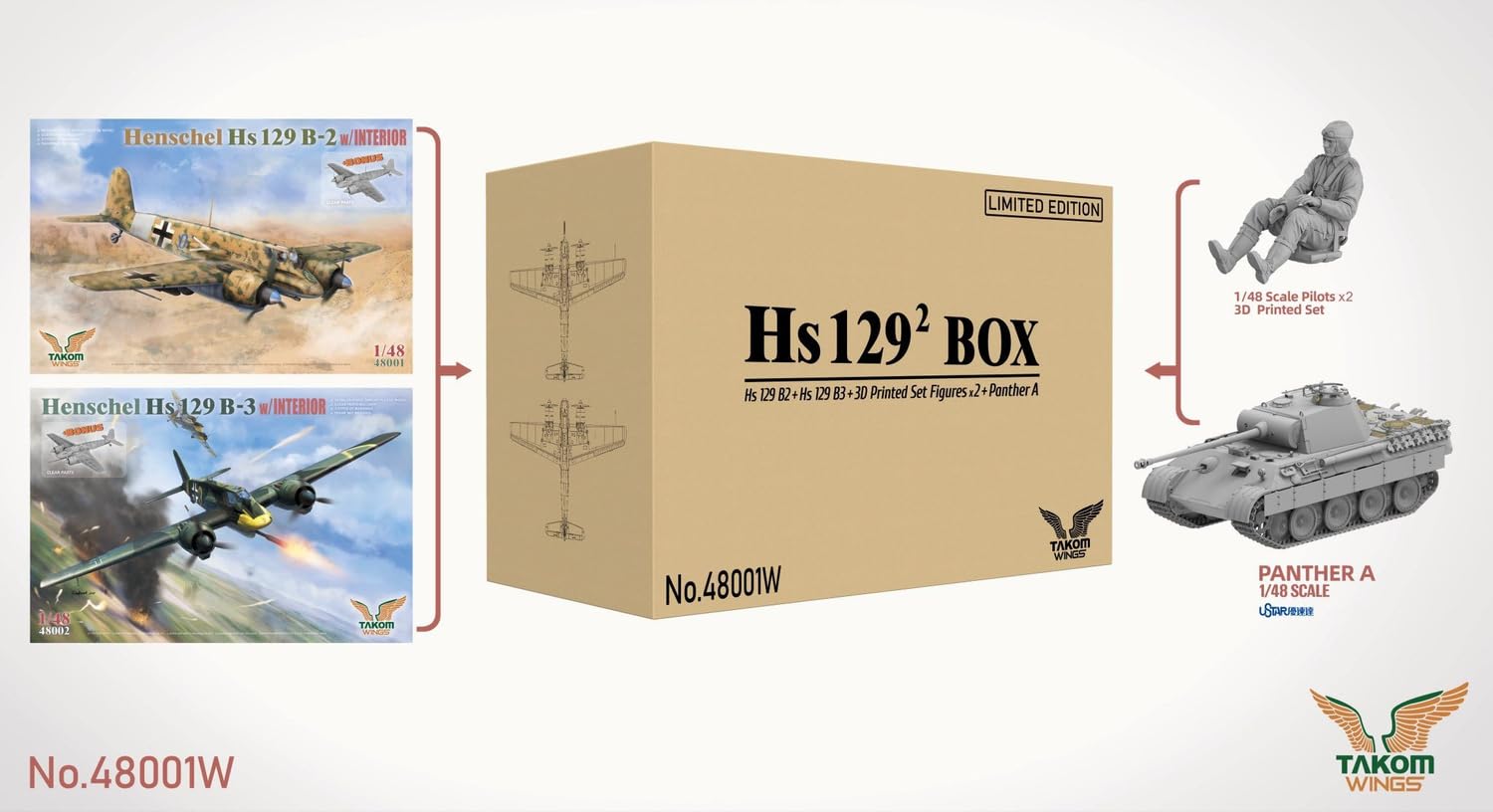 TAKOM 48001W 1/48 Henschel HS 129 BIG BOX B2 & B3 + BONUS