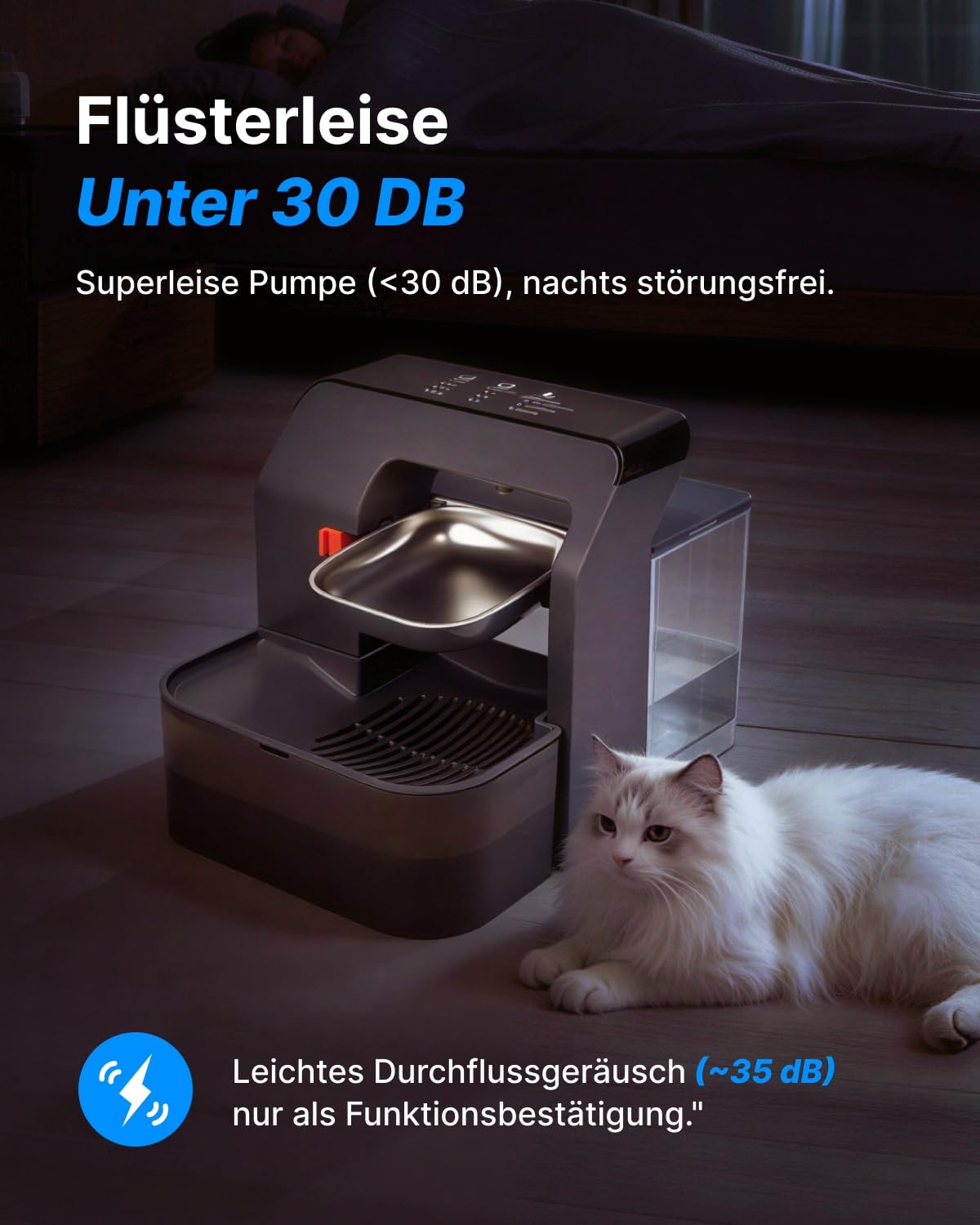 Fuente de bebida para gatos, fuente inalámbrica para gatos con movimiento, bomba de agua silenciosa, color negro
