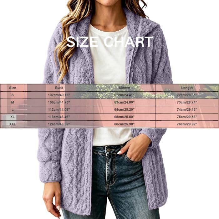 Jackets for Women Casual Fuzzy Fleece Sherpa Jackets Warm Cozy Cardigan Sweater Purple L - image 6