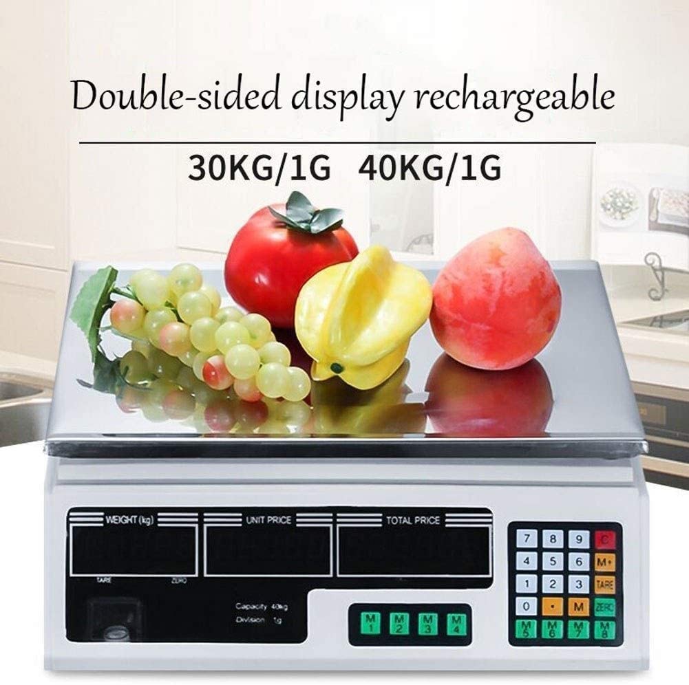 Balanza electrónica Digital con cálculo de Precios, pesaje de 30 kg/40 kg, balanza de Plataforma Comercial para Frutas y Verduras.,