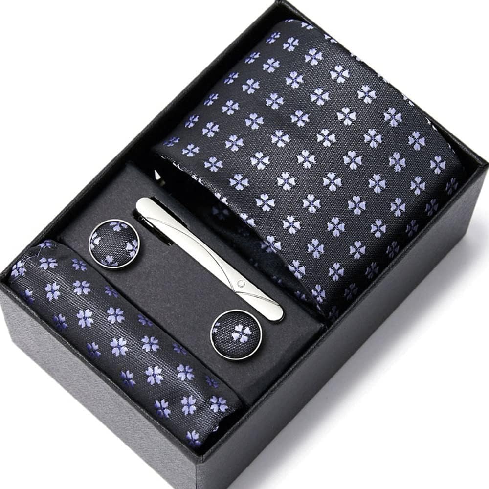 Mens Ties, Ties for Men Set with Pocket Square Cufflink and Tie Clip Necktie Handkerchief in Box