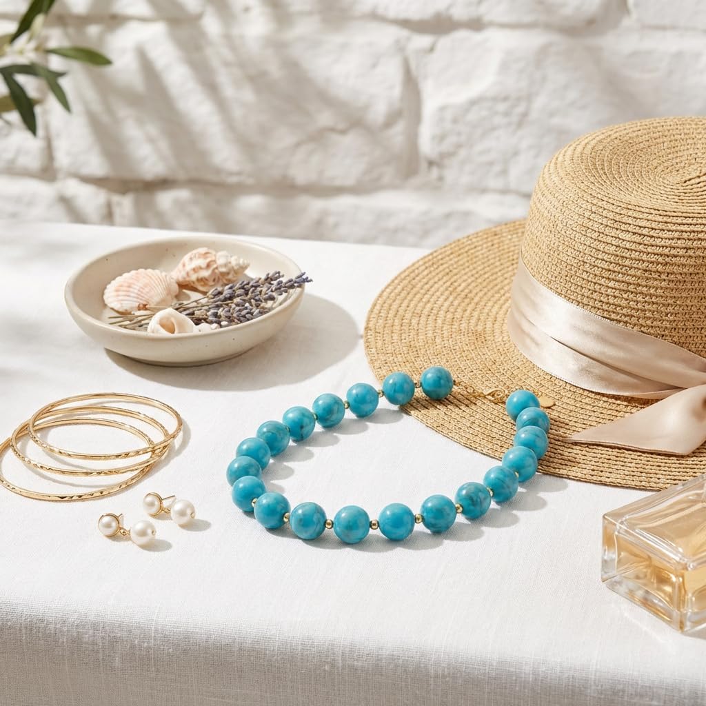 Chunky Beaded Necklace for Women Boho Acrylic Surfer Beach Beaded Choker Necklace Gifts for Beach Vacation Pool Party Music Festivals Everyday Outfits
