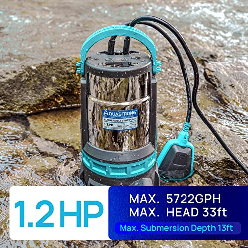 Aquastrong 1.2Hp Sump Pump 5722Gph Submersible Clean/Dirty Water Pump With Float Switch, Draining Flooded Basement, Hot Tub, Pool, Pond, Garden Irrigation, 19Ft Cord #TOP1