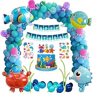 Under the Sea Party Decorations for Boys, Ocean Theme Birthday Decorations, Under the Sea Balloons Arch Kit with Happy Birthday Banner, Marine Animals Foil Balloons Kids Birthday Party Supplies