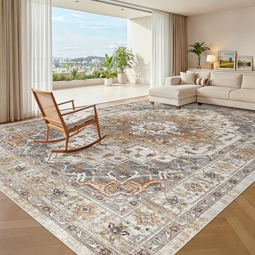 Madane 8x10 Washable Rug, Non-Slip, Stain-Resistant, Vintage