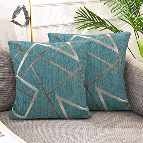 Hanrunsi Blau Kissenbezug 45x45 cm Dekorative Weich Sofakissen Dekokissen Modern Chenille Gewebtes Quadrat Couchkissen für Wohnkultur Bett Sofa Couch Wohnzimmer Stühle Büros 2er Set Cover