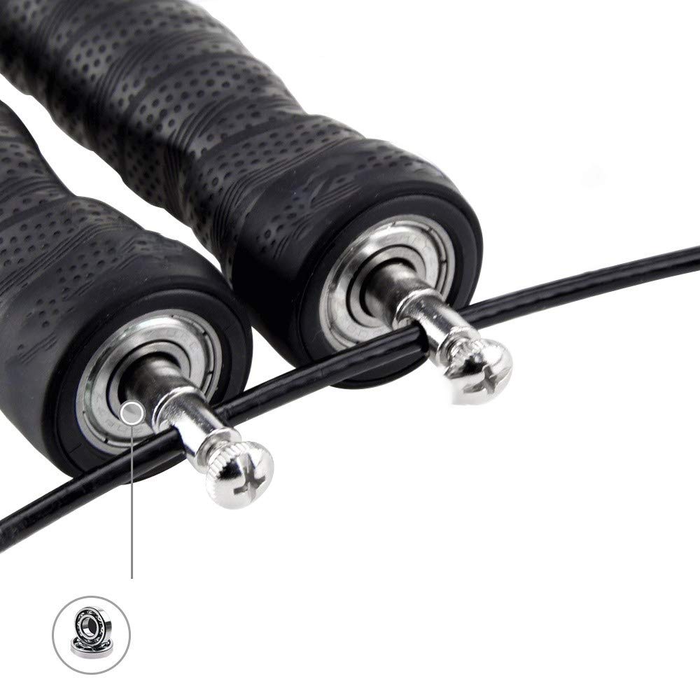 XIANGFATS Cuerda Saltar Saltar la Cuerda Saltar Velocidad y ponderado Cuerdas for Saltar con Cable Velocidad Extra manija rodamientos de Bolas Antideslizante de Doble Unders (Color : Black)